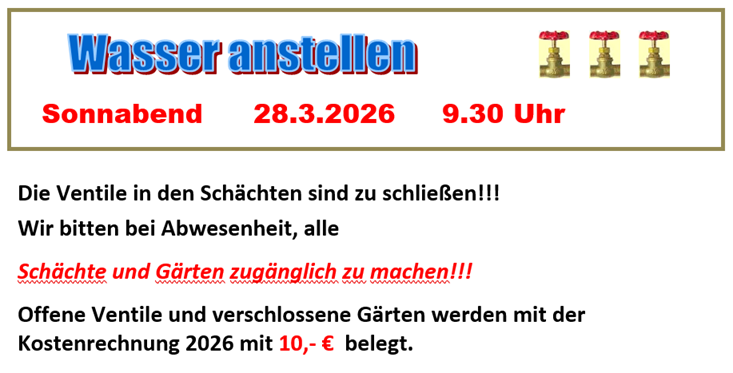 2026 Wasseranstellen